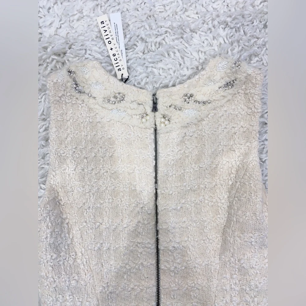 NWT Alice + Olivia Haven Embellished Ivory Tweed Dress - Picture 9 of 12